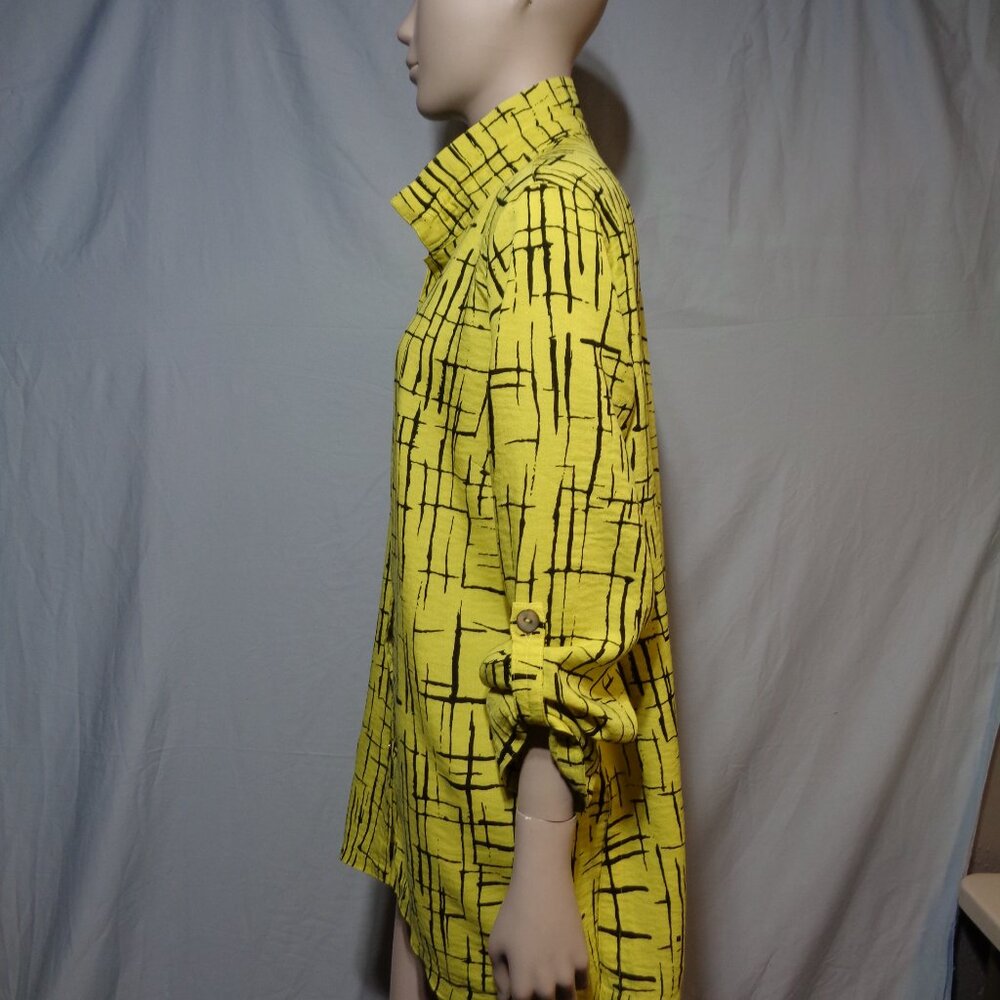 John Mark Yellow Patterned Button Down Blouse, Si… - image 2